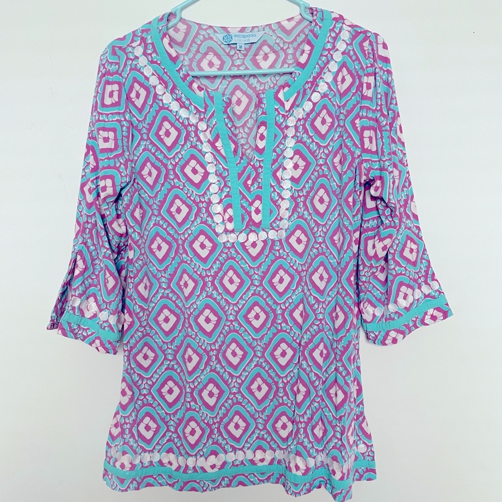 Escapada Living Geometric Y-neck Rayon Tunic Top Medium
